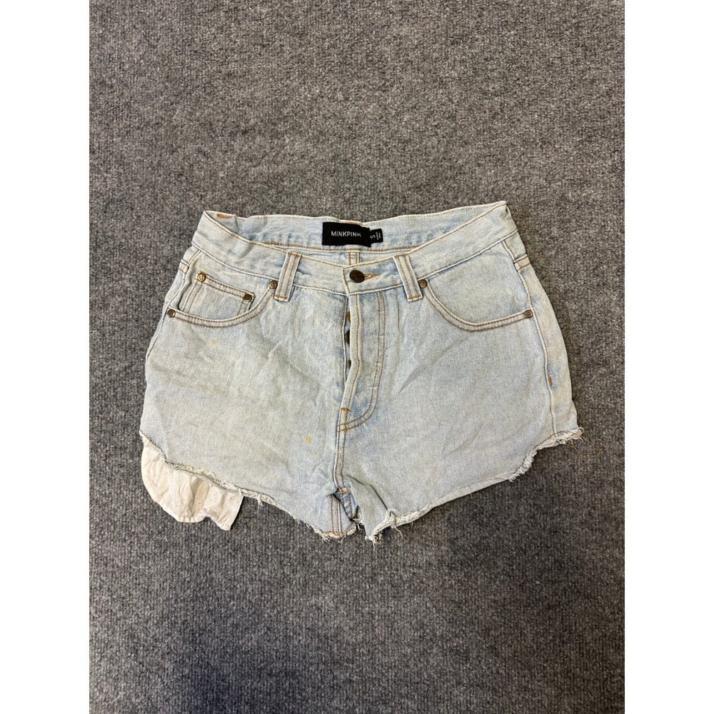 Minkpink Denim Shorts Womens Size S Light Wash Cut Off Raw Hem High Waisted Good